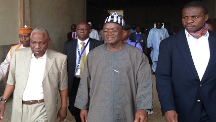 (L-r):  Saifudin Aminu, Engineer Saleh Dunoma, managing director of the Federal Airport Authority of Nigeria (FAAN), Engineer Benedict Adeyileka, acting director general of the Nigerian Civil Aviation Authority (NCAA), Dr. Samuel Ortom, supervising minster of Aviation and Ibrahim Abdulsalam managing director of the Nigeria Aviation Management Agency (NAMA), during the inspection of control tower of the Kaduna Airport affected by fire recently.